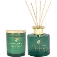 Nicola Spring Sage & Seasalt Candle & Diffuser Gift Set - 130g Jar + 200ml Diffuser in Green