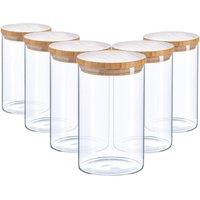 Argon Tableware 6x Scandi Glass Storage Jars with Wooden Lids - 1L Kitchen Storage Jar in Clear