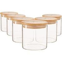Argon Tableware Scandi Glass Storage Jars with Wooden Lids 550ml Pack of 6 in Clear