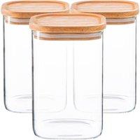 Argon Tableware 3x Square Glass Storage Jars with Airtight Wooden Lids - 1.1L in Clear