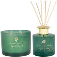 Nicola Spring Sage & Seasalt Candle & Diffuser Gift Set - 350g Jar + 200ml Diffuser in Green