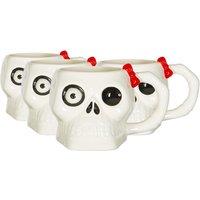 Fax Potato Halloween Skull Mugs - Pack of 4, 750ml Stoneware Cups in White