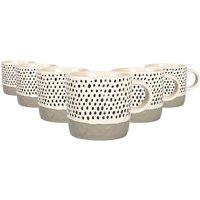 Nicola Spring Dipped Dotty Stoneware Coffee Mugs - 385ml - Pack of 6 in Grey