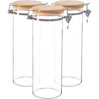 Argon Tableware Glass Storage Jars with Wooden Clip Lids 1.75 Litre Pack of 3 in Clear