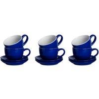 Argon Tableware 250ml Cappuccino Cups with Saucers - 12pc Stoneware Cup & Saucer Set in Navy