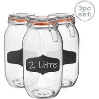 Argon Tableware Glass Storage Jars with Wooden Lids Leather Loop 2 Litre Pack of 3 in Clear