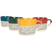 Nicola Spring Dipped Dash Stoneware Coffee Mugs Set - 475ml - Multicolour - Pack of 4pc