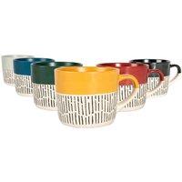 Nicola Spring Dipped Dash Stoneware Coffee Mugs Set - 475ml - Multicolour - Pack of 6pc