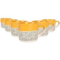 Nicola Spring 6x Ceramic Dipped Dash Coffee Mugs - 475ml Black Stoneware Coffee Cups in Mustard
