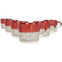 Nicola Spring 6x Ceramic Dipped Dash Coffee Mugs - 475ml Black Stoneware Coffee Cups in Red