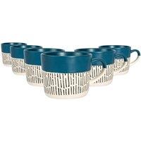 Nicola Spring 6x Ceramic Dipped Dash Coffee Mugs - 475ml Black Stoneware Coffee Cups in Blue