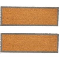 Nicola Spring Coir Door Mats - 120 x 40cm - Grey Border - Set of 2 in Brown | Size: 40 cm x 120 cm