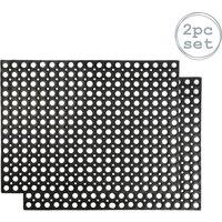 Nicola Spring Heavy Duty Rubber Door Mats - 80 x 60cm - Set of 2 in Black | Size: 40 cm x 80 cm