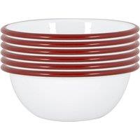 Argon Tableware 16cm White Enamel Bowls - Set of 6 in Red