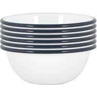 Argon Tableware 16cm White Enamel Bowls - Set of 6 in Navy