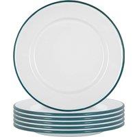 Argon Tableware 25.5cm White Enamel Dinner Plates - Set of 6 in Green
