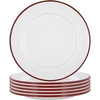 Argon Tableware 25.5cm White Enamel Dinner Plates - Set of 6 in Red