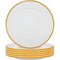 Argon Tableware 25.5cm White Enamel Dinner Plates - Set of 6 in Yellow