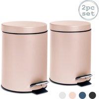Harbour Housewares 2x Round Bathroom Pedal Bins - 3L Stainless Steel Slim Rubbish Dustbin in Pink
