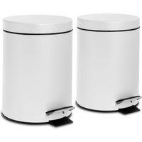Harbour Housewares 2x Round Bathroom Pedal Bins - 3L Stainless Steel Slim Rubbish Dustbin in Off-White