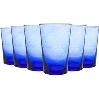 Nicola Spring Meknes 325ml Highball Hand-Blown Repurposed Moroccan Glasses Set of 6 in Blue