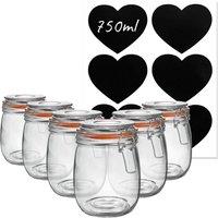 Argon Tableware 6x Glass Storage Jar & Heart Labels Set - 750ml/26.4oz in Clear