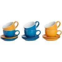 Argon Tableware 250ml Cappuccino Cups with Saucers - 12pc Blue/Yellow Cup & Saucer Set