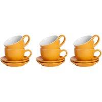 Argon Tableware 250ml Cappuccino Cups with Saucers - 12pc Stoneware Cup & Saucer Set in Yellow
