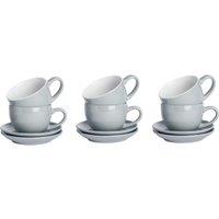 Argon Tableware 250ml Cappuccino Cups with Saucers - 12pc Stoneware Cup & Saucer Set in Grey
