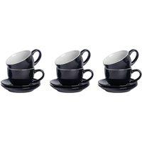 Argon Tableware 250ml Cappuccino Cups with Saucers - 12pc Stoneware Cup & Saucer Set in Black