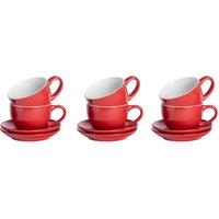 Argon Tableware 250ml Cappuccino Cups with Saucers - 12pc Stoneware Cup & Saucer Set in Red