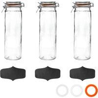 Argon Tableware 3x Glass Spaghetti Jar & Labels Set - 2L/70.3oz in Clear