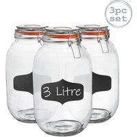Argon Tableware 3x Glass Storage Jars & Labels Set - 3L/105.5oz in Clear