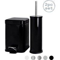 Harbour Housewares 3L Mismatched Bathroom Bin & Brush Set Slim Stainless Steel Toilet Set in Black