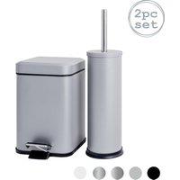 Harbour Housewares 3L Mismatched Bathroom Bin & Brush Set Slim Stainless Steel Toilet Set in Grey
