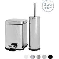 Harbour Housewares 3L Mismatched Bathroom Bin & Brush Set Slim Stainless Steel Toilet Set in Silver