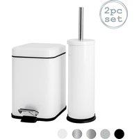 Harbour Housewares 3L Mismatched Bathroom Bin & Brush Set Slim Stainless Steel Toilet Set in White