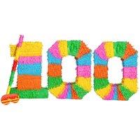 Fax Potato Pinata Set with Stick & Blindfold 100th Birthday / Anniversary Rainbow