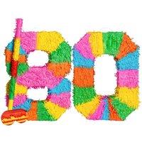 Fax Potato Pinata Set with Stick & Blindfold 80th Birthday / Anniversary Rainbow