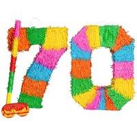 Fax Potato Pinata Set with Stick & Blindfold 70th Birthday / Anniversary Rainbow