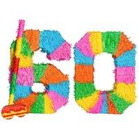 Fax Potato Pinata Set with Stick & Blindfold 60th Birthday / Anniversary Rainbow