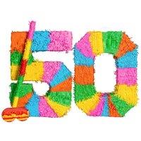 Fax Potato Pinata Set with Stick & Blindfold 50th Birthday / Anniversary Rainbow