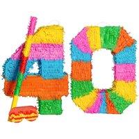 Fax Potato Pinata Set with Stick & Blindfold 40th Birthday / Anniversary Rainbow