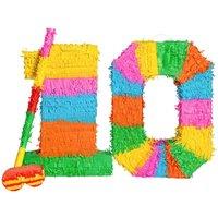 Fax Potato Pinata Set with Stick & Blindfold 10th Birthday / Anniversary Rainbow