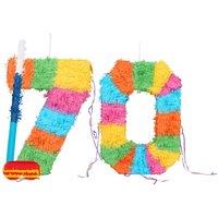 Fax Potato 70th Birthday Pinata Set with Stick & Blindfold - Blue Stick