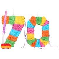 Fax Potato 70th Birthday Pinata Set with Stick & Blindfold - Pink Stick