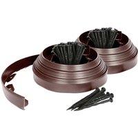 Harbour Housewares 20m Flexible Plastic Lawn Edging Path Grass Border with Plastic Pegs in Brown