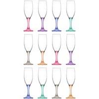 LAV 190ml Misket Glass Champagne Flutes - Coloured Stem - Pack of 12 | Size: 12 Pack