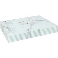 Harbour Housewares 6x Glass Placemats - 40 x 30cm - Marble Effect Dining Table Place Mats in White | Size: 40 x 30 cm