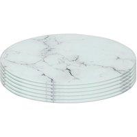 Harbour Housewares 6x Round Glass Placemats - 30cm Marble Effect Dining Table Place Mats in White